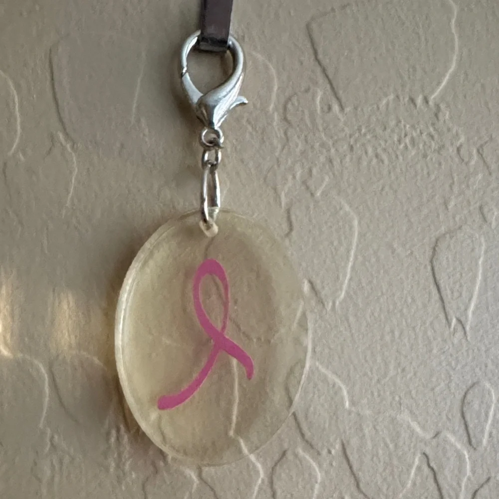 Pink Ribbon Breast Cancer Awareness Keychain acrylic purse Bag Charm - Picture 5 of 5